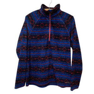 Eddie Bauer Fleece Pullover Jacket Women’s SZ L Blue Aztec Southwest Quarter Zip